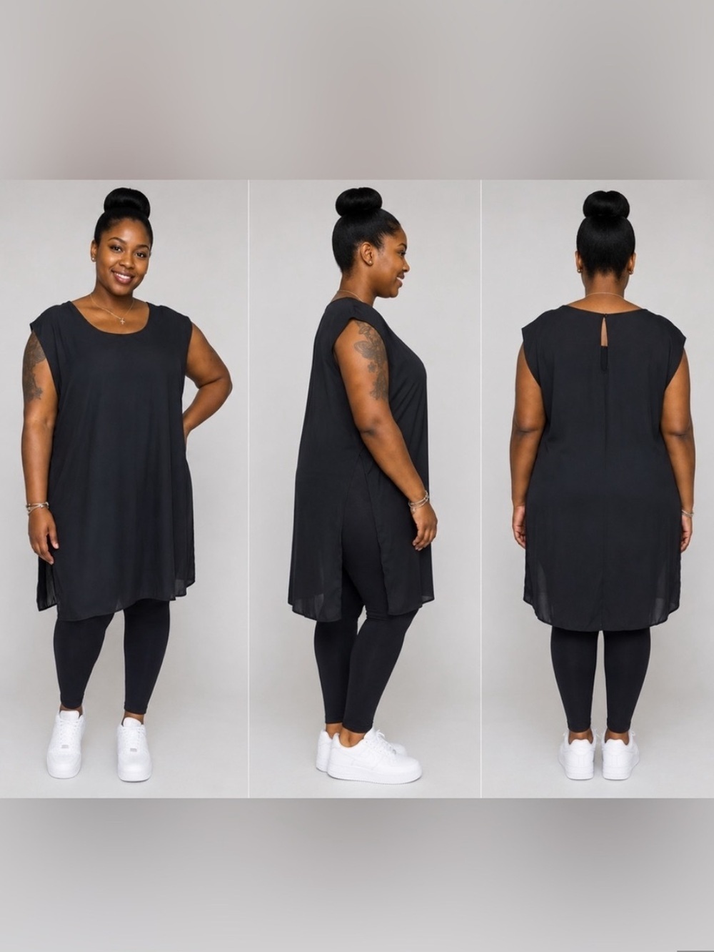CLEO SLEEVELESS SIDE SPLIT CHIFFON TUNIC - BLACK SIZE 3X (NEW WITH TAGS) A19